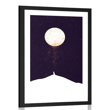 POSTER MIT PASSEPARTOUT TIER UNTER DEM VOLLMOND - MOTIVE AUS UNSERER WERKSTATT - POSTER