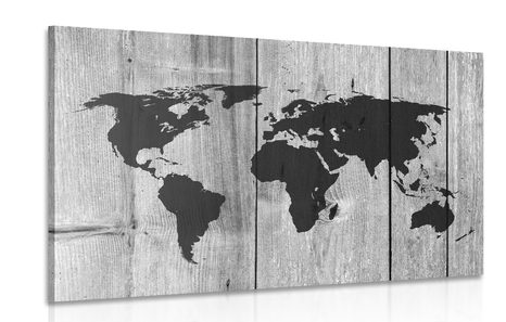 CANVAS PRINT BLACK AND WHITE MAP ON A WOODEN BACKGROUND - PICTURES OF MAPS - PICTURES