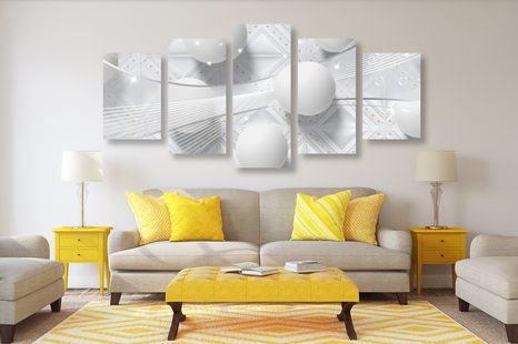 5-DÍLNÝ OBRAZ BÍLÝ LUXUS - ABSTRAKTNÍ OBRAZY - OBRAZY