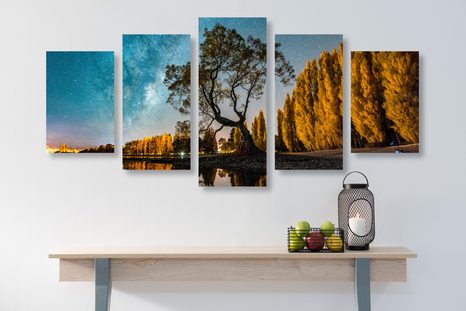5-CZĘŚCIOWY OBRAZ DRZEWO POD ROZGWIEŻDŻONYM NIEBEM - OBRAZY PRZYRODY I KRAJOBRAZY - OBRAZY