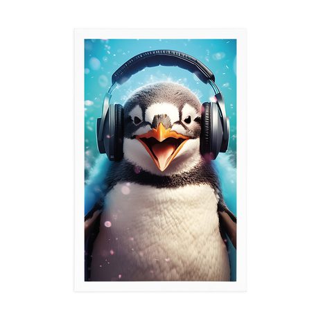 POSZTER FEJHALLGATÓS PINGVIN. - PARTI ÁLLATOK FÜLHALLGATÓVAL - POSZTEREK
