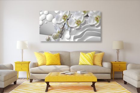 TABLEAU SUR TOILE – ORCHIDÉE SUR FOND ABSTRAIT - TABLEAUX DE FLEURS - TABLEAUX