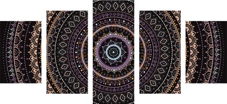5-DELNA SLIKA MANDALA Z VZORCEM SONCA V VIJOLIČNIH ODTENKIH - SLIKE FENG SHUI - SLIKE