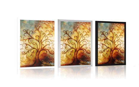 PLAKAT DRVO ŽIVOTA S APSTRAKCIJOM SVEMIRA - FENG SHUI - PLAKATI