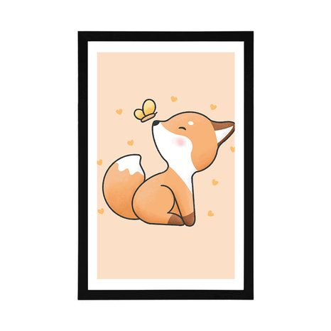 POSTER MIT PASSEPARTOUT NEUGIERIGER FUCHS - TIERE - POSTER