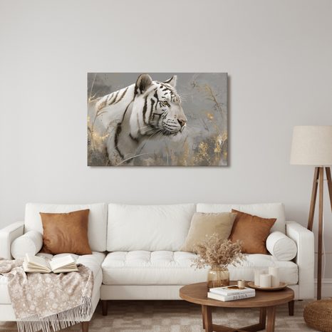 OBRAZ BÍLÝ TYGR V TRÁVĚ - OBRAZY LVI A TYGŘI - OBRAZY