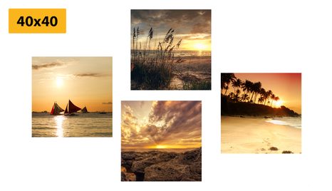 SET OBRAZŮ KOUZELNÝ ZÁPAD SLUNCE U MOŘE - SESTAVY OBRAZŮ - OBRAZY