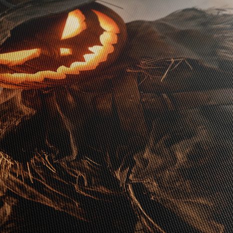 WANDBILD GRUSELIGER KÜRBIS-SCHRECK BEI DÄMMERUNG - HALLOWEEN- UND HORROR-BILDER - BILDER