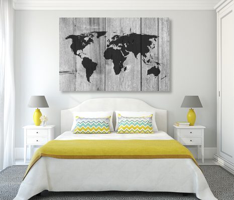 TABLOU HARTA ÎN ALB-NEGRU PE FUNDALUL DE LEMN - TABLOURI CU HĂRȚI - TABLOURI