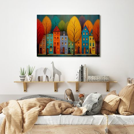 QUADRO SU TELA – CASE COLORATE E ALBERI - CASE COLORATE - STAMPE E QUADRI