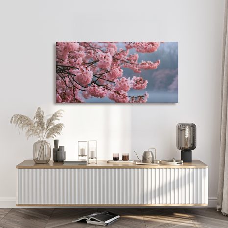 CANVASTAVLA BLOMMANDE KÖRSBÄRSTRÄD ÖVER STILLA VATTEN - BLOMTAVLOR - TAVLOR