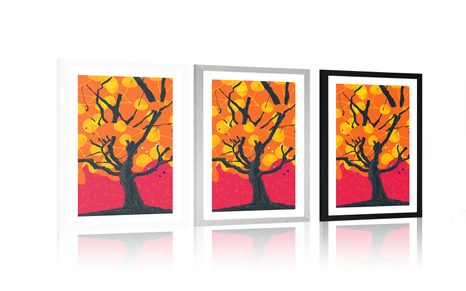 POSTER MIT PASSEPARTOUT BUNTER INTERESSANTER BAUM - MOTIVE AUS UNSERER WERKSTATT - POSTER