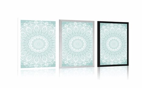 PLAKÁT DETAIL MANDALA HARMONIE NA MODRÉM POZADÍ - FENG SHUI - PLAKÁTY