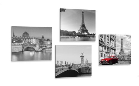 SET OF PICTURES PARIS WITH RETRO RED CAR