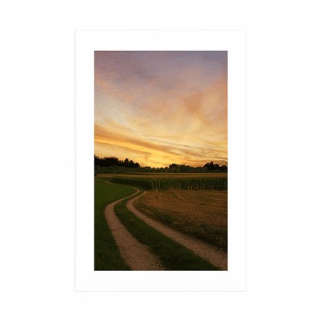 PLAKAT S PASPARTUOM SUNCE U ZALASKU NAD KRAJOLIKOM - PRIRODA - PLAKATI