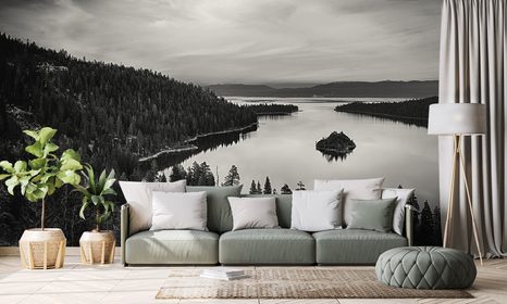 SAMOLEPÍCÍ FOTOTAPETA PODVEČER U JEZERA V ČERNOBÍLÉM - SAMOLEPÍCÍ TAPETY - TAPETY