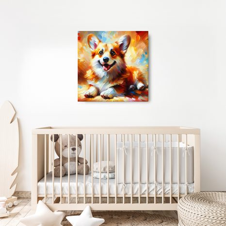 WANDBILD FRÖHLICHER HUND IN FARBEN - BILDER VON HUNDEN - BILDER