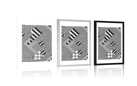 PLAGÁT S PASPARTOU DECENTNÉ VZORY V JEDINEČNOM PREVEDENÍ - ČIERNOBIELE - PLAGÁTY