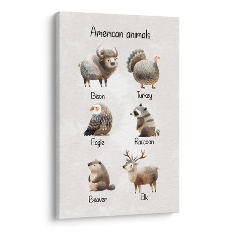 OBRAZ AMERICKÁ ZVÍŘATA V ILUSTRACI - DĚTSKÉ OBRAZY ZVÍŘÁTKA - OBRAZY