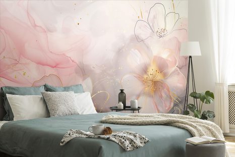 TAPET AUTOADEZIV FLORI ELEGANTE CU ATINGERE DE ROZ-AURIU - TAPETE AUTOADEZIVE - TAPETURI