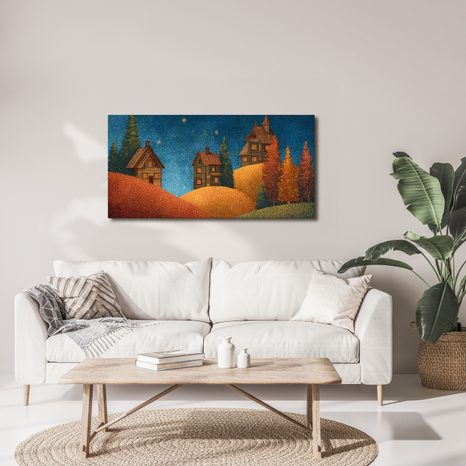 OBRAZ SVÁTEČNÍ KLIDNÁ NOC - BAREVNÉ DOMY - OBRAZY