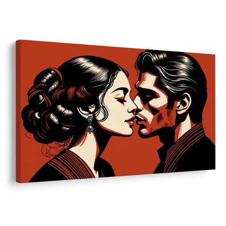 WANDBILD LEIDENSCHAFTLICHER KUSS IN ROT - BILDER MIT LIEBESMOTIVEN - BILDER