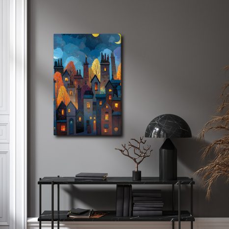 OBRAZ SVÁTEČNÍ MĚSTSKÁ KRAJINA - BAREVNÉ DOMY - OBRAZY