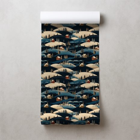 TAPETA ZIMNÍ VESNICE V HORÁCH - VZOROVANÉ TAPETY - TAPETY