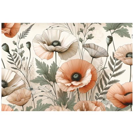 SAMOLEPÍCÍ TAPETA PASTELOVÉ MAKOVÉ KVĚTY - WALLPAPERS POPPIES - WALLPAPERS