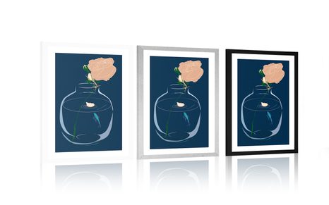 PLAKÁT S PASPARTOU ROMANTICKÝ KVĚT VE VÁZE - VÁZY - PLAKÁTY