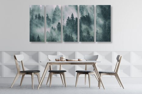 5-DÍLNÝ OBRAZ HORY V MLZE - OBRAZY PŘÍRODY A KRAJINY - OBRAZY