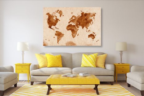 DECORATIVE PINBOARD WORLD MAP IN RETRO STYLE - PICTURES ON CORK - PICTURES