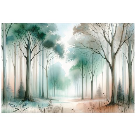FOTOTAPETE AQUARELLWALD IM NEBEL - TAPETEN WALD - TAPETEN