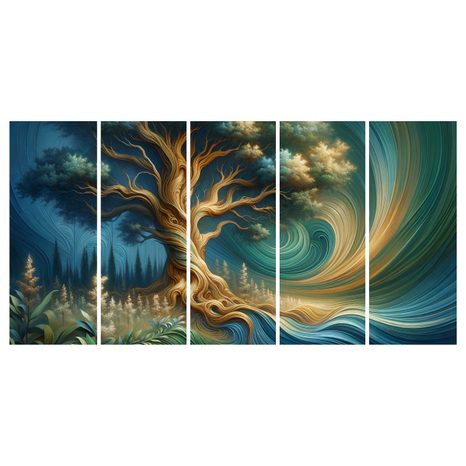 5-DÍLNÝ OBRAZ STROM ŽIVOTA VE VÍRU ENERGIE - OBRAZY STROMY ŽIVOTA - OBRAZY