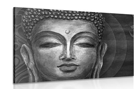 WANDBILD GESICHT VON BUDDHA IN SCHWARZ-WEISS - SCHWARZ-WEISSE BILDER - BILDER