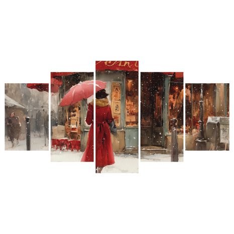 5-DÍLNÝ OBRAZ KOUZLO ZIMNÍ ULICE - VÁNOČNÍ A ZIMNÍ OBRAZY - OBRAZY