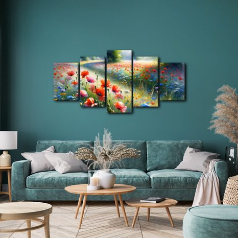 SLIKA RDEČI MAKI V MORJU TRAVNIŠKIH CVETOV - SLIKE POLJA IN TRAVNIKI - SLIKE