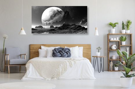 STAMPA SU TELA – PAESAGGIO FANTASTICO IN BIANCO E NERO - QUADRI BIANCO E NERO - STAMPE E QUADRI