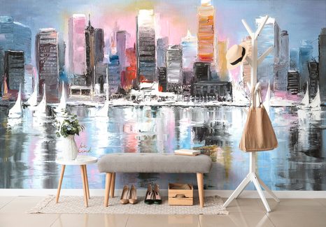 TAPETE KÜSTENSTADT - TAPETEN IMITATION VON ÖLGEMÄLDE - TAPETEN