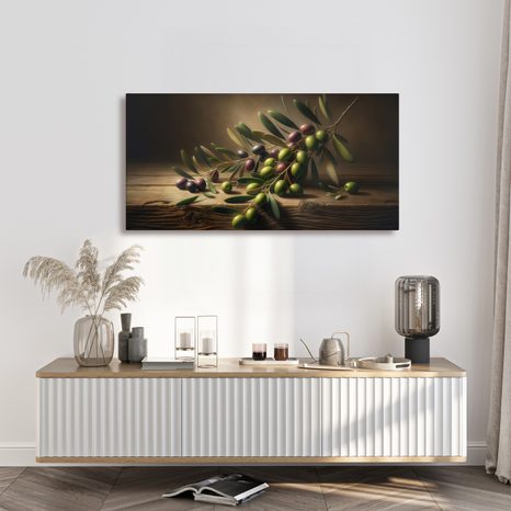WANDBILD OLIVEN AUF HOLZ - BILDER BÄUME UND LAUB - BILDER