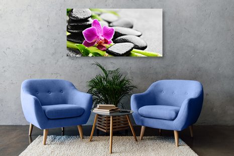 QUADRO SU TELA – NATURA MORTA PER IL BENESSERE CON ORCHIDEA VIOLA - QUADRI FENG SHUI - STAMPE E QUADRI