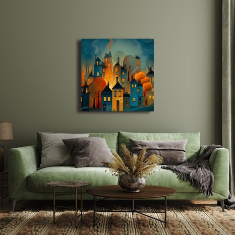 WANDBILD FESTLICHE ABENDSTIMMUNG - BUNTE HÄUSER - BILDER