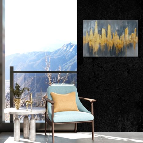 STAMPA SU TELA – PITTURA A OLIO ASTRATTA DORATA - QUADRI ASTRATTO - STAMPE E QUADRI