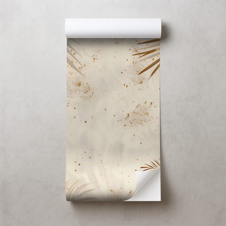 ZELFKLEVEND FOTOBEHANG GOUDEN PALMBLADEREN OP BEIGE - FOTOBEHANG BLADEREN - FOTOBEHANG