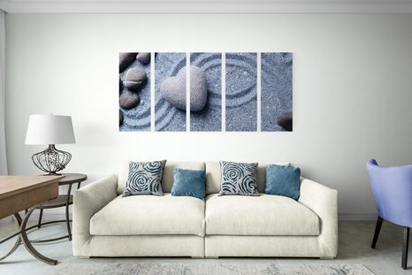 5-DIELNY OBRAZ SRDCE Z KAMEŇA NA PIESOČNATOM POZADÍ - OBRAZY ZÁTIŠIE - OBRAZY