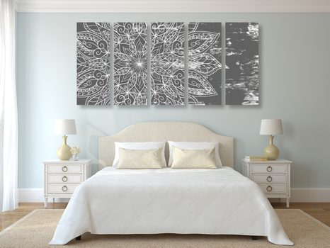 5-RÉSZES KÉP MANDALA ELEME FEKETE FEHÉRBEN - FEKETE-FEHÉR KÉPEK - KÉPEK