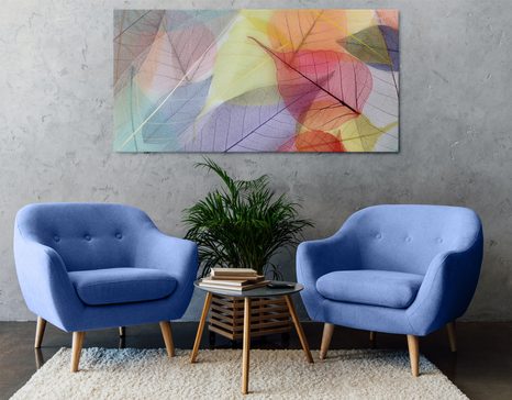 WANDBILD ADERN AUF FARBIGEN BLÄTTERN - BILDER VON NATUR UND LANDSCHAFT - BILDER