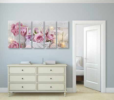 5-DÍLNÝ OBRAZ ROMANTICKÁ DEKORACE VE VINTAGE STYLU - VINTAGE A RETRO OBRAZY - OBRAZY