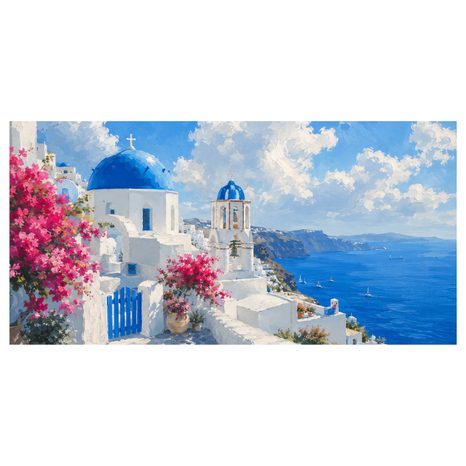 OBRAZ ROZKVITNUTÉ SANTORINI POD LETNOU OBLOHOU - OBRAZY MORE A PLÁŽ - OBRAZY