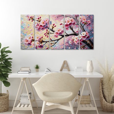 5-TEILIGES WANDBILD KIRSCHBLÜTEN IM FRÜHLINGSWIND - BILDER BLUMEN - BILDER